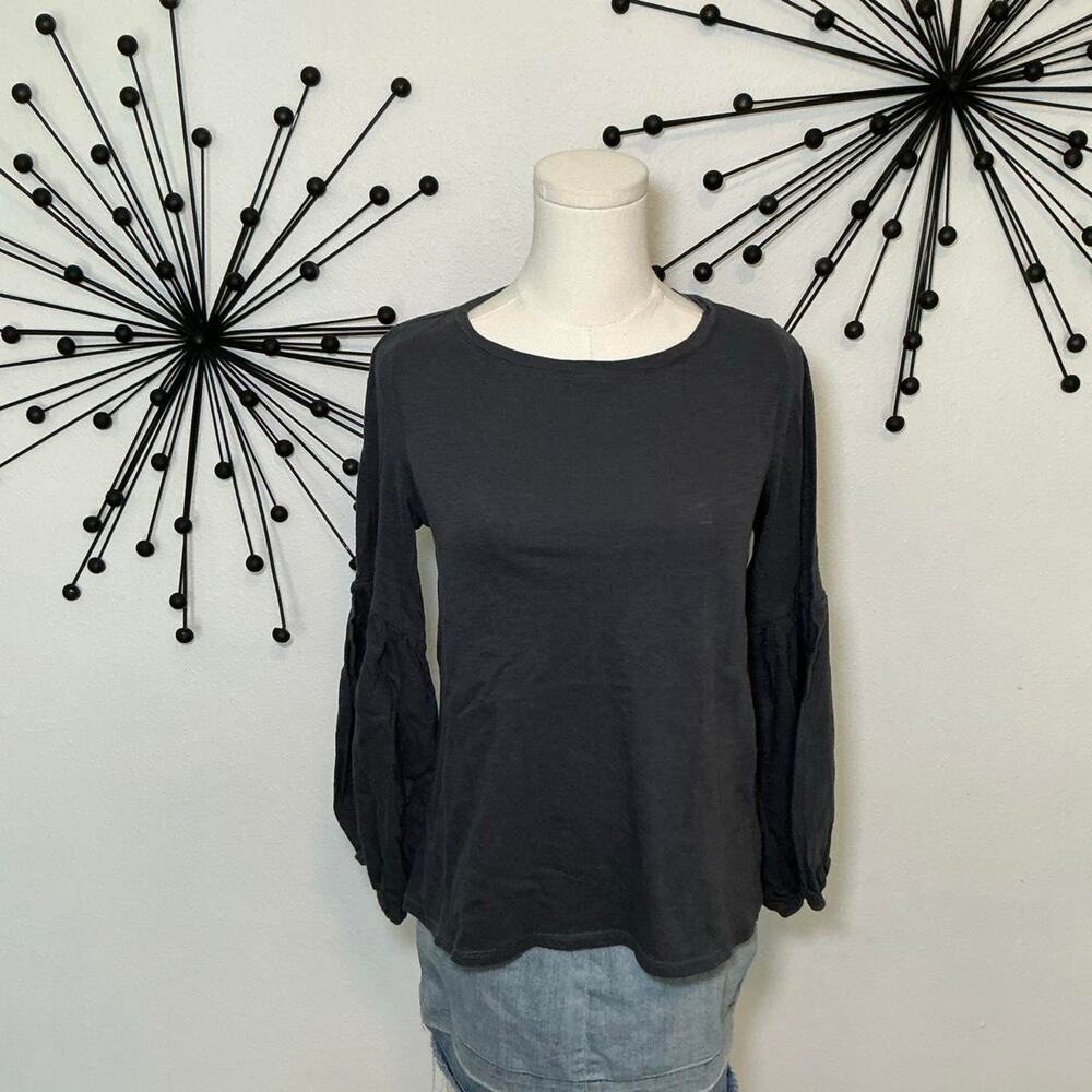 LOFT Gray Balloon Sleeve Knit Top Size Small Long Sleeve Crew Neck Blouse
